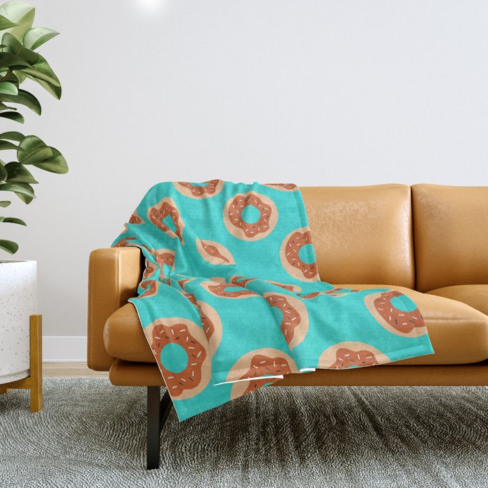 Donut Pattern on Mint Green Throw Blanket