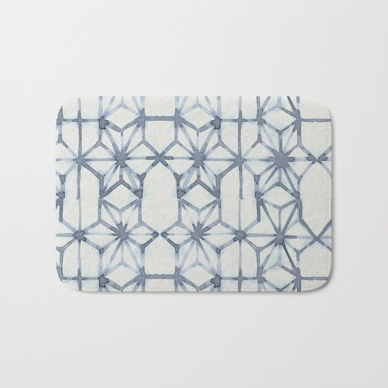 Simply Shibori Stars in Indigo Blue on Lunar Gray Bath Mat