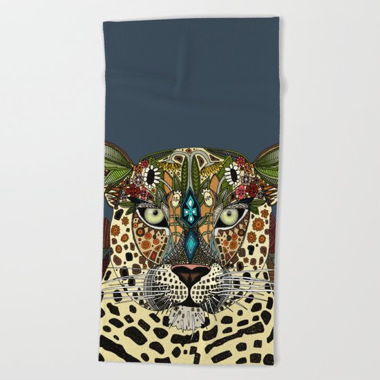 leopard queen blue Beach Towel