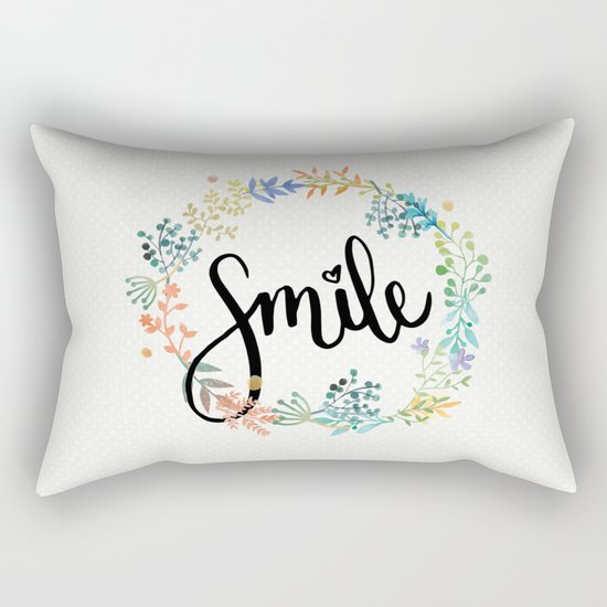 Smile, Watercolor Flowers Rectangular Pillow