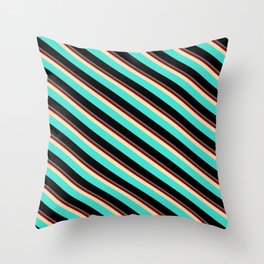[ Thumbnail: Colorful Dim Gray, Maroon, Tan, Turquoise & Black Colored Stripes/Lines Pattern Throw Pillow ]