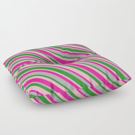 [ Thumbnail: Deep Pink, Dark Gray, Forest Green, and Light Pink Colored Lines/Stripes Pattern Floor Pillow ]