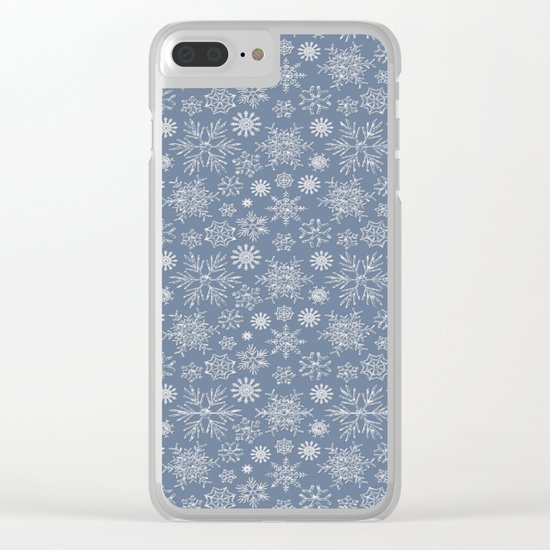 Merry Christmas- Abstract christmas snow star pattern on fresh grey Clear iPhone Case