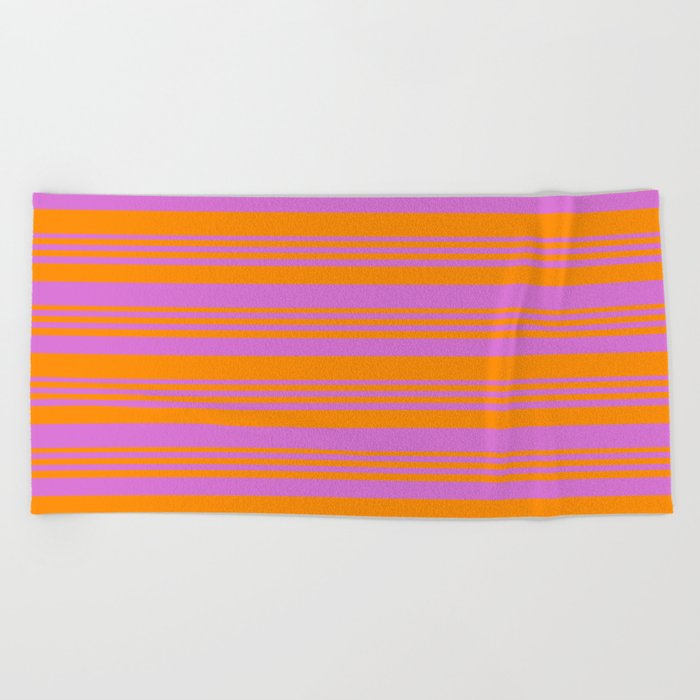 Dark Orange and Orchid Colored Lines Pattern Beach Towel