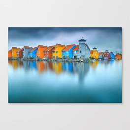 Blue Morning at Waters Edge Groningen Netherlands Europe Coastal Landscape Photograph Canvas Print