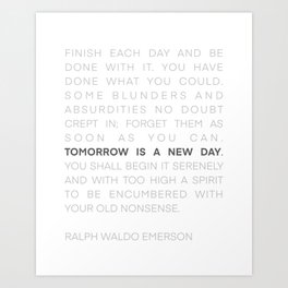 Finish Each Day Minimalist Print, Ralph Waldo Emerson Art Print