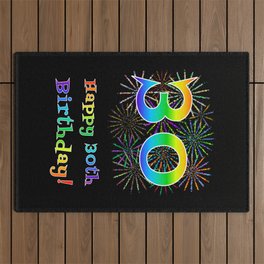 [ Thumbnail: 30th Birthday - Fun Rainbow Spectrum Gradient Pattern Text, Bursting Fireworks Inspired Background Outdoor Rug ]