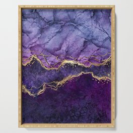 Violet marble texture with glitter gold Serving Tray