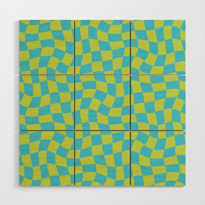 Warped Checkerboard (lime green/teal color combo - commissioned) Wood Wall Art