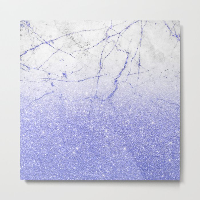 Blue Gold Glitter and Grey Marble Metal Print
