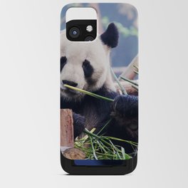 China Photography - Panda Eating Grass On A Wooden Bridge iPhone Card Case