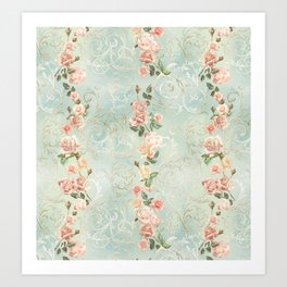 seamless, pattern, with delicate roses and monograms, shabby chic, retro. Art Print