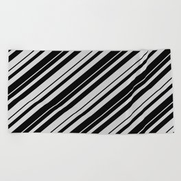 [ Thumbnail: Black & Light Grey Colored Pattern of Stripes Beach Towel ]