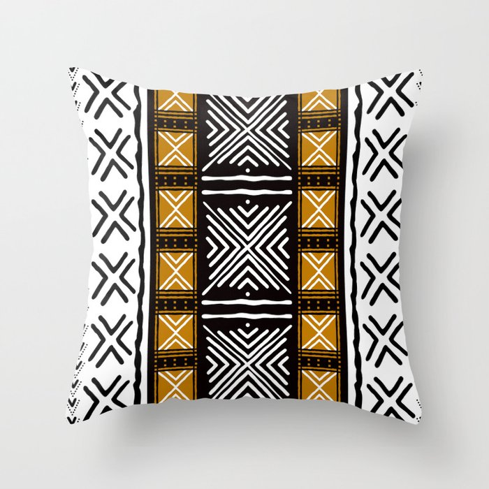 African Mud Cloth Bogolan Pattern Throw Pillow by Funky Vibes Society6