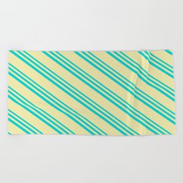 [ Thumbnail: Dark Turquoise and Pale Goldenrod Colored Lines/Stripes Pattern Beach Towel ]