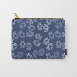 Paw Prints 06 Carry-All Pouch | Puppy, Illustration, Artlovepassion, Navy Blue, Kitten, Dog, Paws, Cat, Pattern, Digital 