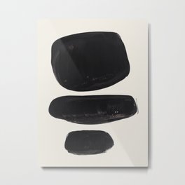 Mid Century Modern Minimalist Abstract Art Brush Strokes Black & White Ink Art Tribal Pebbles Metal Print