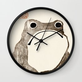 Unimpressed Frog Vintage Illustration Meika Gafu by Matsumoto Hoji 1814 Sad Grumpy Frowning Face Wall Clock