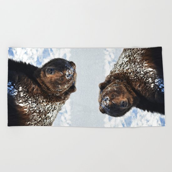 Alaskan Grizzly in Snow Beach Towel