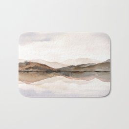 Neutral Brown Mountains Bath Mat | Mountain, Serene, Landscape, Neutral, Mirror, Lake, Zen, Watercolor, Calm, Peaceful 