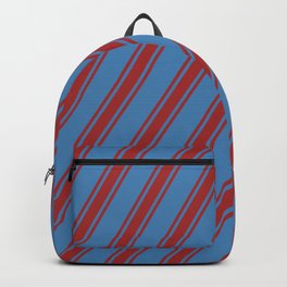 [ Thumbnail: Blue & Brown Colored Striped Pattern Backpack ]