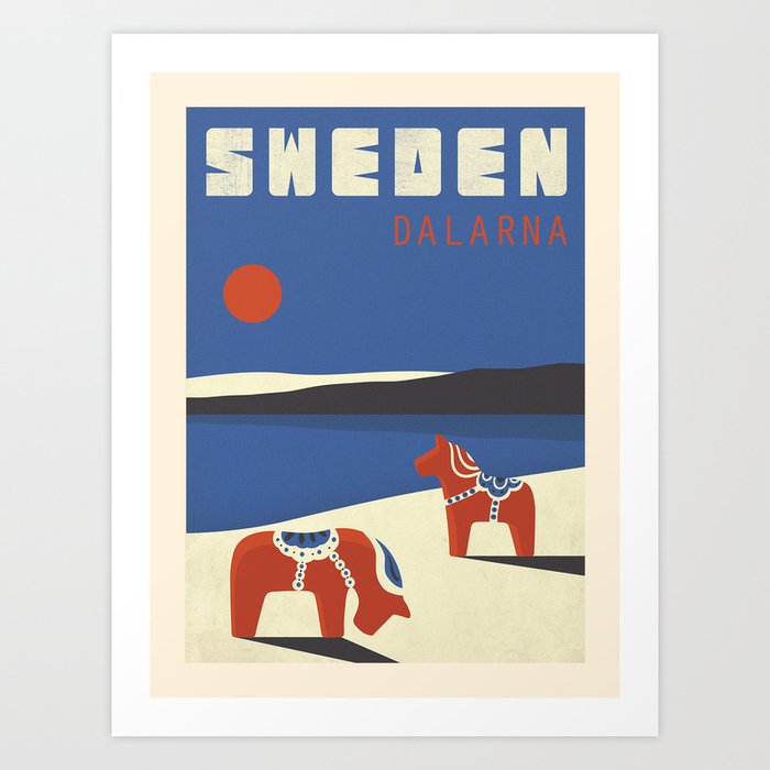 Vintage travel poster-Sweden-Dalarna. Art Print