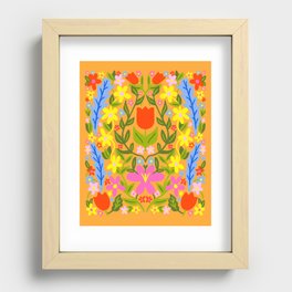 Mid-Century Modern Folk Art Flowers On Orange Recessed Framed Print
