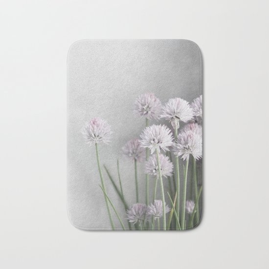 Lavender Flowers on Green Chives Bath Mat