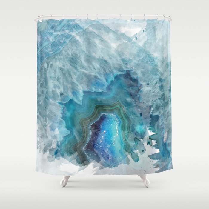 Blue Watercolor Agate Geode Print Shower Curtain