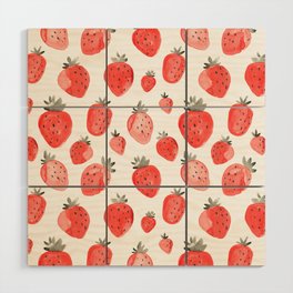 Watercolor Strawberries Pattern Wood Wall Art