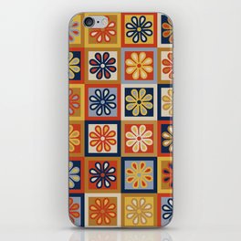 Retro Colorful Flower Checkerboard iPhone Skin
