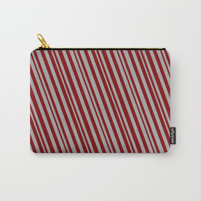 Maroon and Dark Gray Colored Striped Pattern Carry-All Pouch