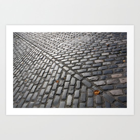 Leaves on cobblestones Art Print