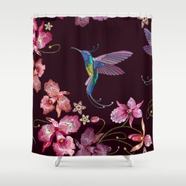 Humming bird and orchid flowers seamless pattern Shower Curtain