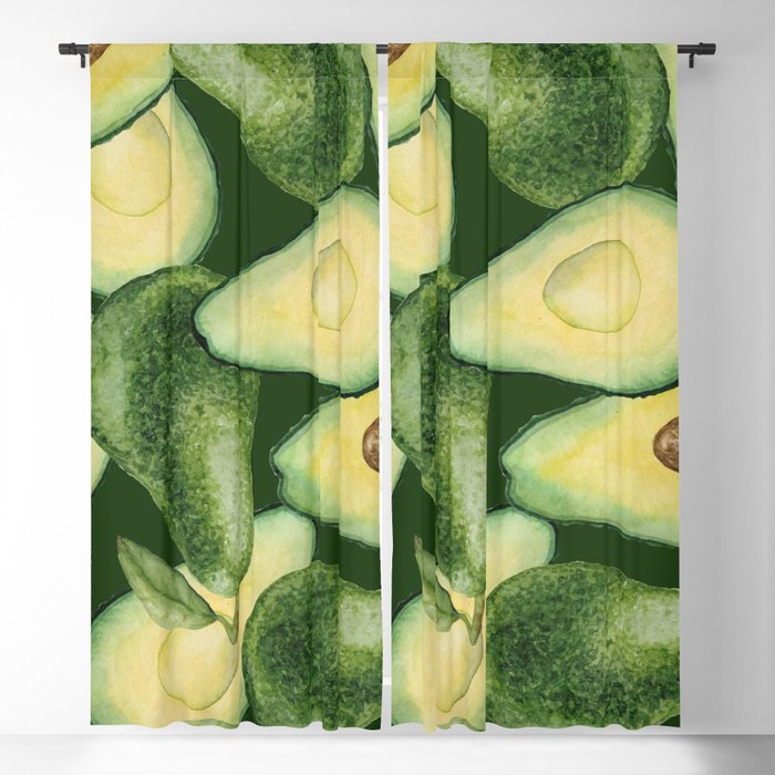Watercolor Avocado Pattern Blackout Curtain