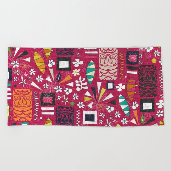 tiki pink Beach Towel