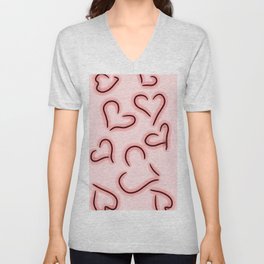 Cute Hearts Red V Neck T Shirt