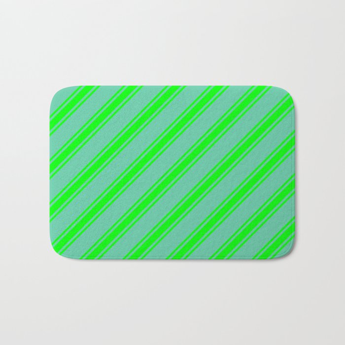 Aquamarine & Lime Colored Stripes Pattern Bath Mat