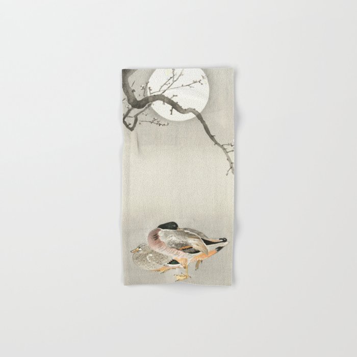Ducks and full Moon - Japanese vintage woodblock print Hand & Bath Towel