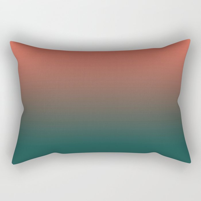 Pantone Living Coral & Forest Biome Green Gradient Ombre Blend, Soft Horizontal Line Rectangular Pillow