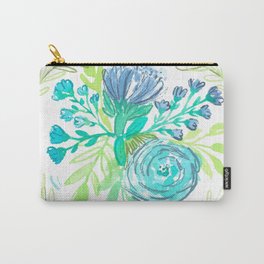 Blue and Green Watercolor Floral Bunch Carry-All Pouch | Cyan, Botanical, Watercolor, Floral, Blue, Painting, Green, Colorful, Pencil, Springtime 