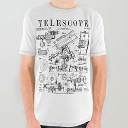 Astronomy Teacher Astronomer Telescope Vintage Patent Print All Over Graphic Tee