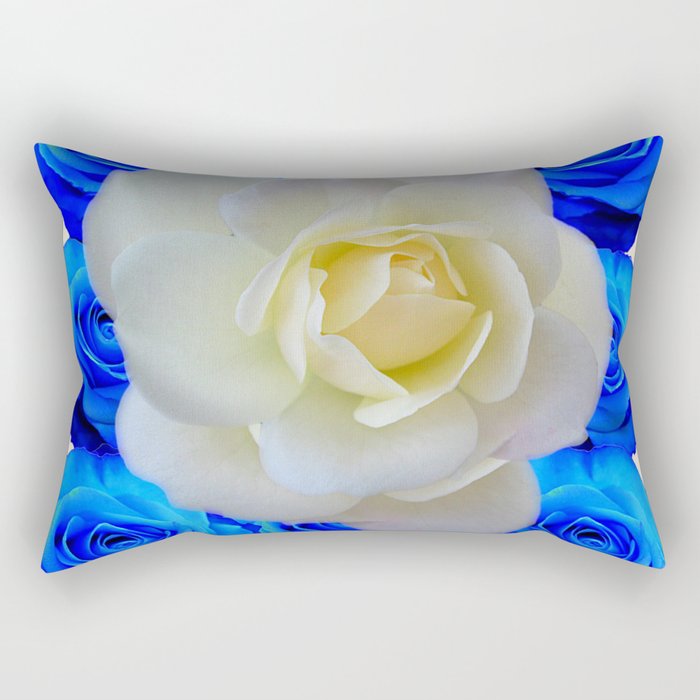 DECORATIVE WHITE & BLUE ROSES GARDEN ART Rectangular Pillow