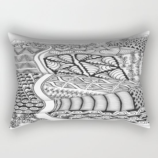 Zentangle Fields of Dream Black and White Adult Coloring Illustration Rectangular Pillow
