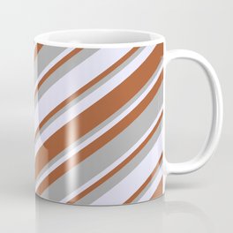 [ Thumbnail: Lavender, Sienna & Dark Grey Colored Lines/Stripes Pattern Coffee Mug ]