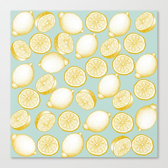 Lemons On Turquoise Background Canvas Print