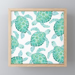 Sea Turtle Pattern - Blue Framed Mini Art Print