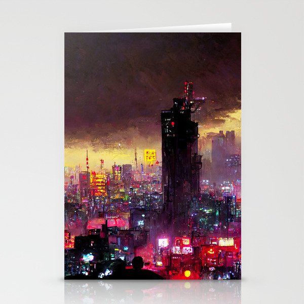 Tokyo Cyberpunk Cityscape at Night Stationery Cards
