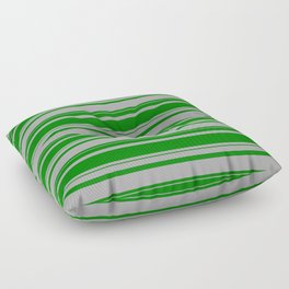 [ Thumbnail: Dark Gray and Green Colored Striped Pattern Floor Pillow ]