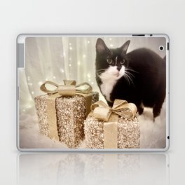 Gold Christmas Present + Tuxedo (black and white) Cat 4 Laptop & iPad Skin